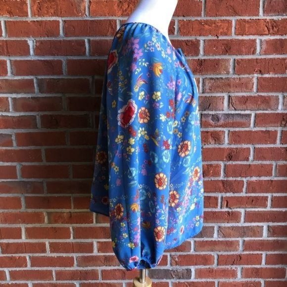 Dalia Floral Keyhole Tie Boho Top - Size L - Picture 2 of 7